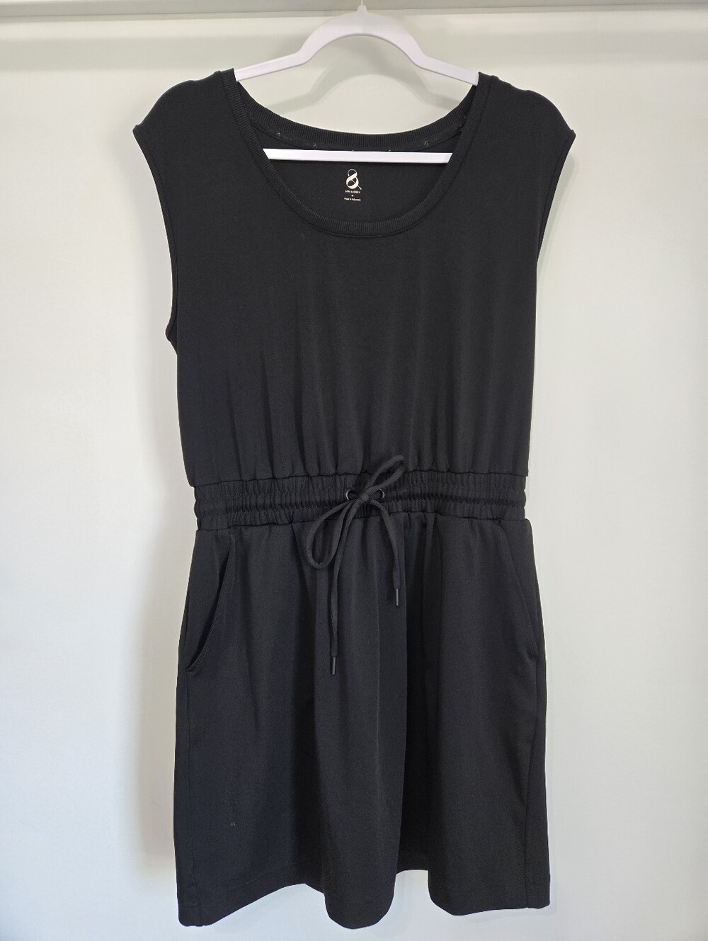 Lou & Grey Black Sleeveless Drawstring Waist Dress Pockets Size Medium